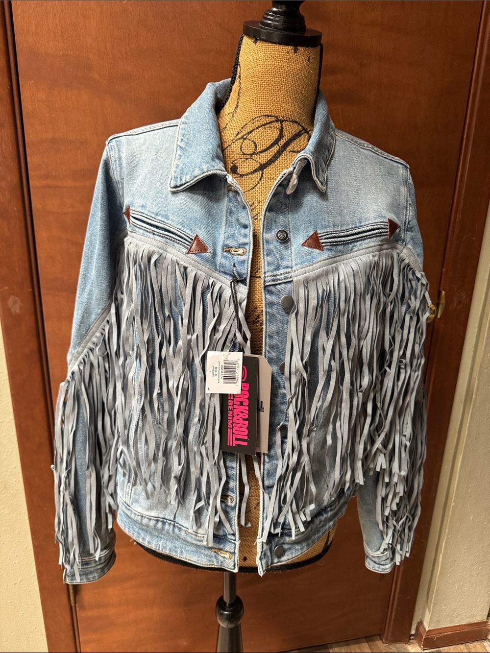 Women’s Fringe Denim Jacket - Light Blue Rock and Roll Denim